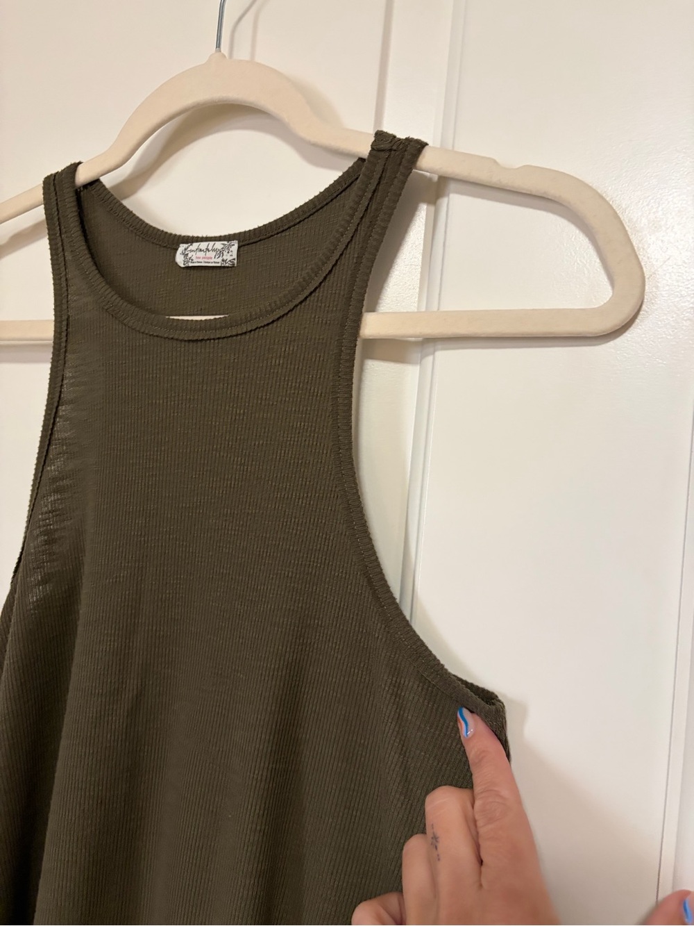 💋☀️💗Free People Intimately Olive Ribbed High-Neck Swing Tank🍓🌴🌸 - Picture 5 of 9